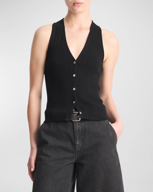 Button-Front Knit Tank Top