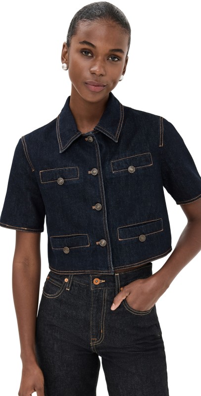 Lioness Halston Denim Top Dark Denim