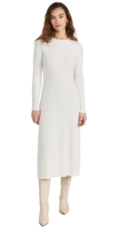 Vince Rib Crew Neck Dress Off White