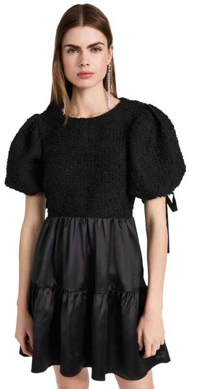 English Factory Satin Contrast Tweed Dress Black