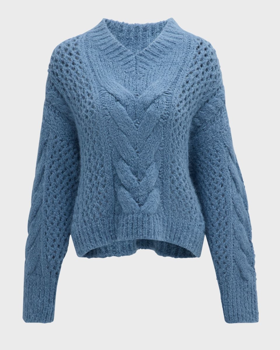 Alpaca-Wool Irish Cable Knit V-Neck Sweat
