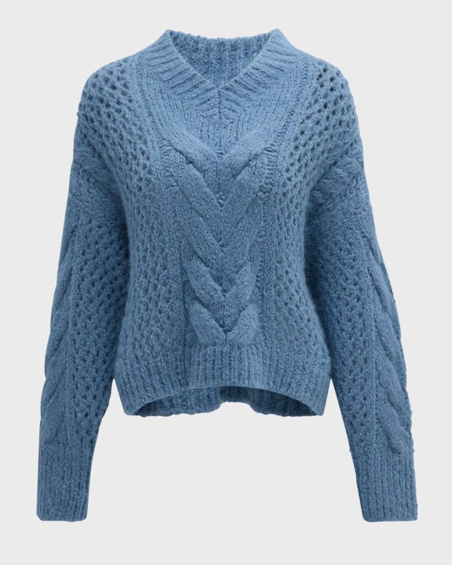 Alpaca-Wool Irish Cable Knit V-Neck Sweat