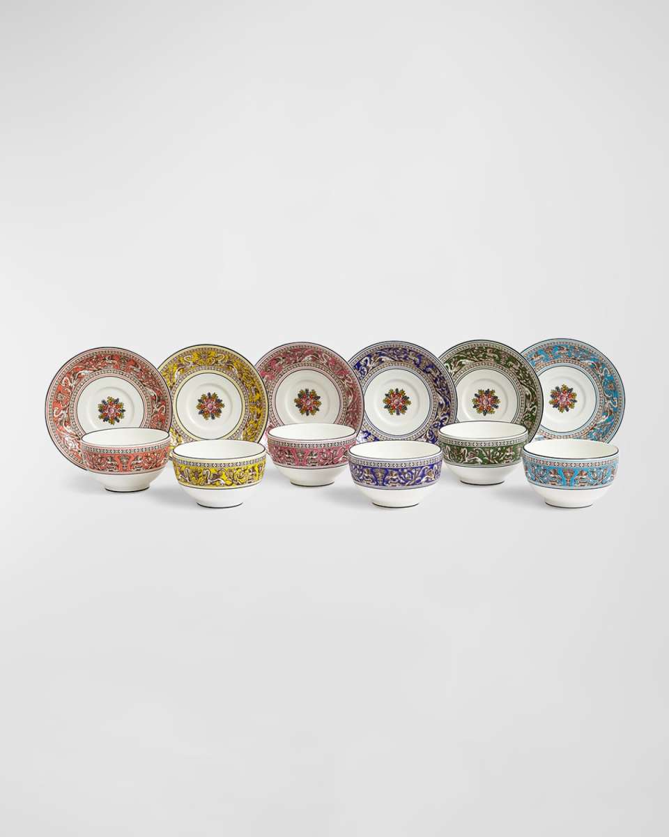 Florentine Assorted Tea Bowls & Saucers, Set of 6