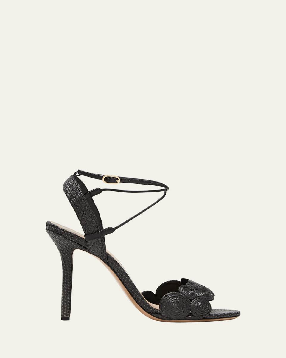 Lina Raffia Ankle-Strap Stiletto Sandals