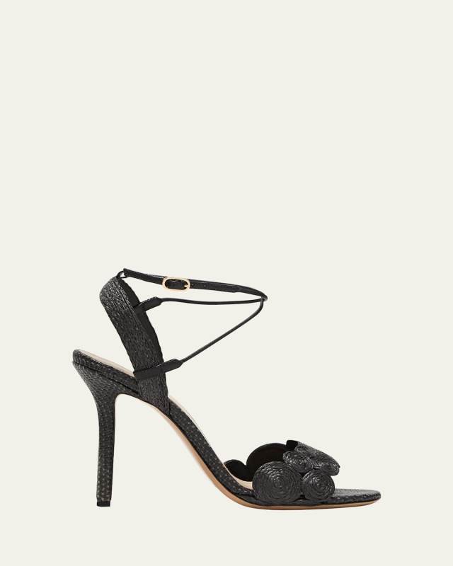 Lina Raffia Ankle-Strap Stiletto Sandals