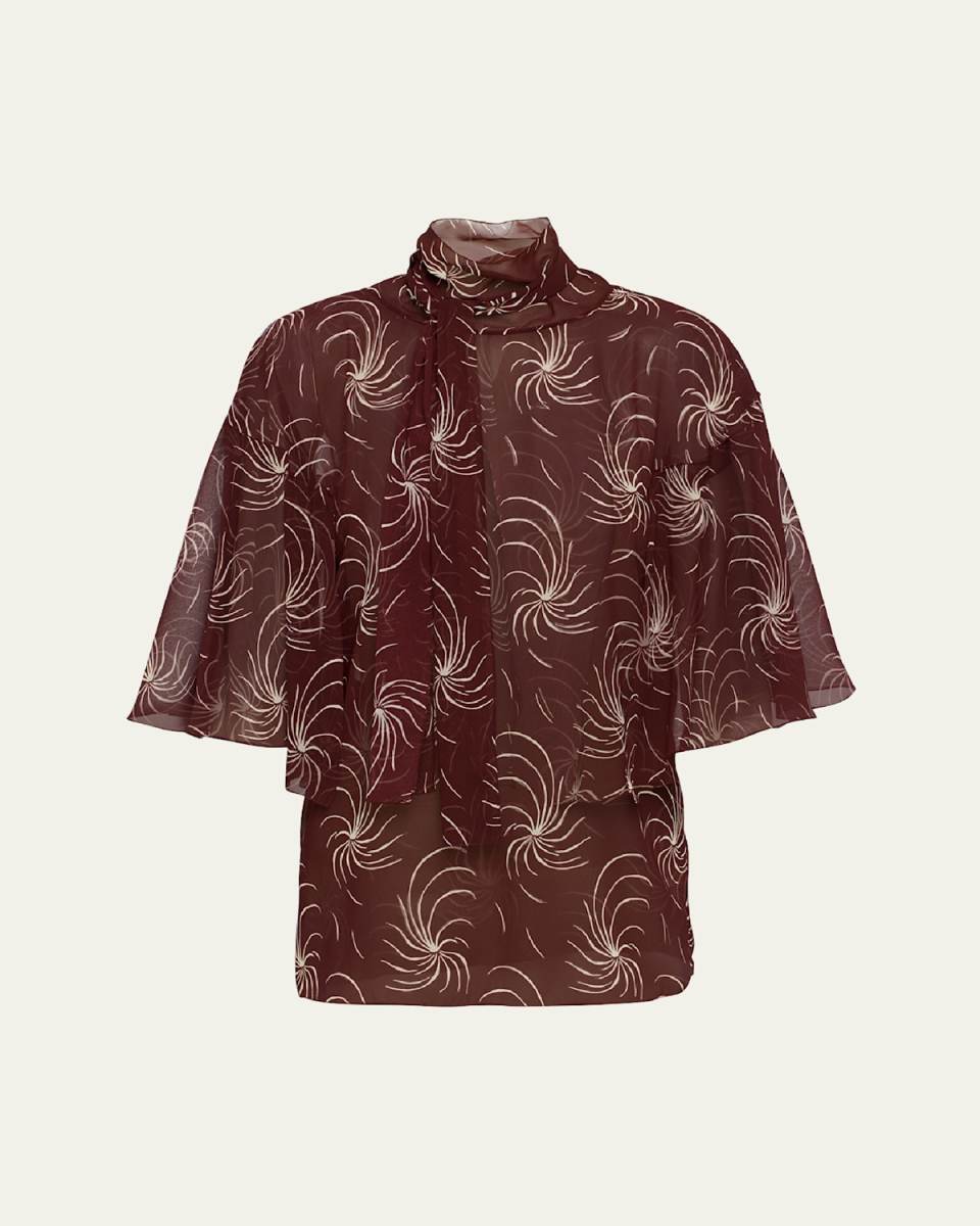 Printed Georgette Scarf Collar Top