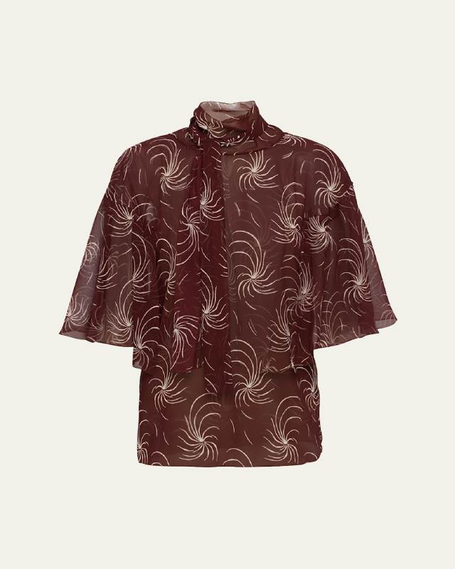 Printed Georgette Scarf Collar Top