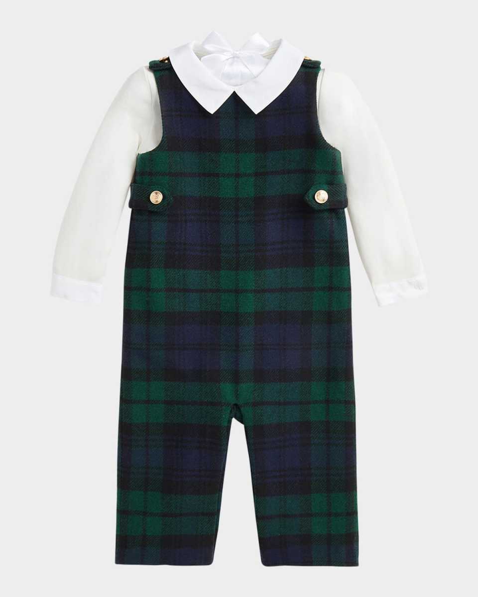 Boy's Plaid-Print Overalls W/ Bodysuit Set, Size 9M-24