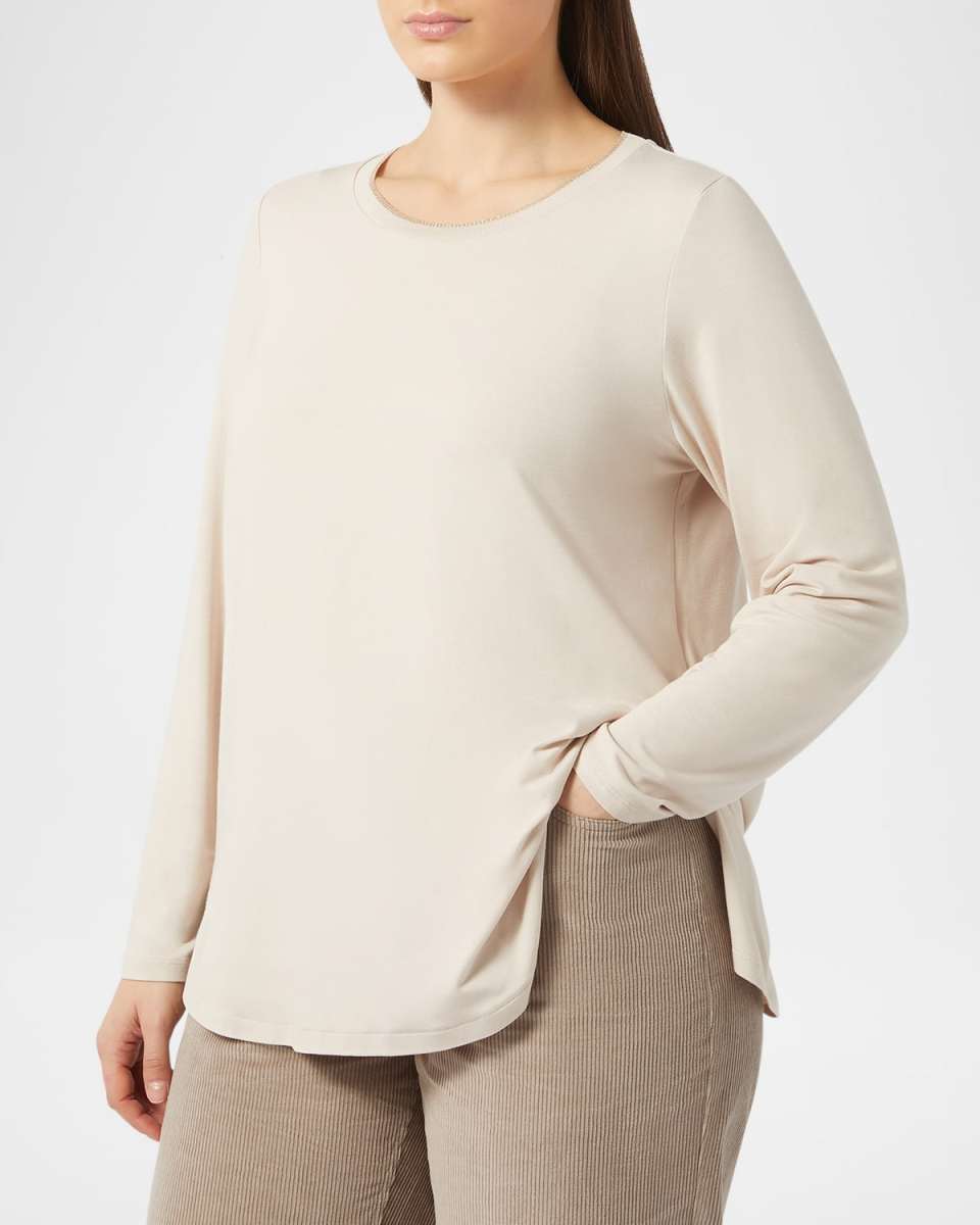 Plus Size Luppolo Shimmer-Trim Crewneck Blous