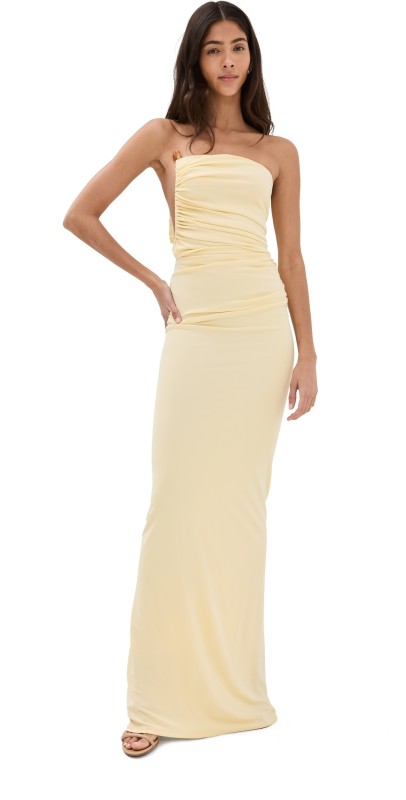 Christopher Esber Odessa Arced Side Strapless Gown Butter