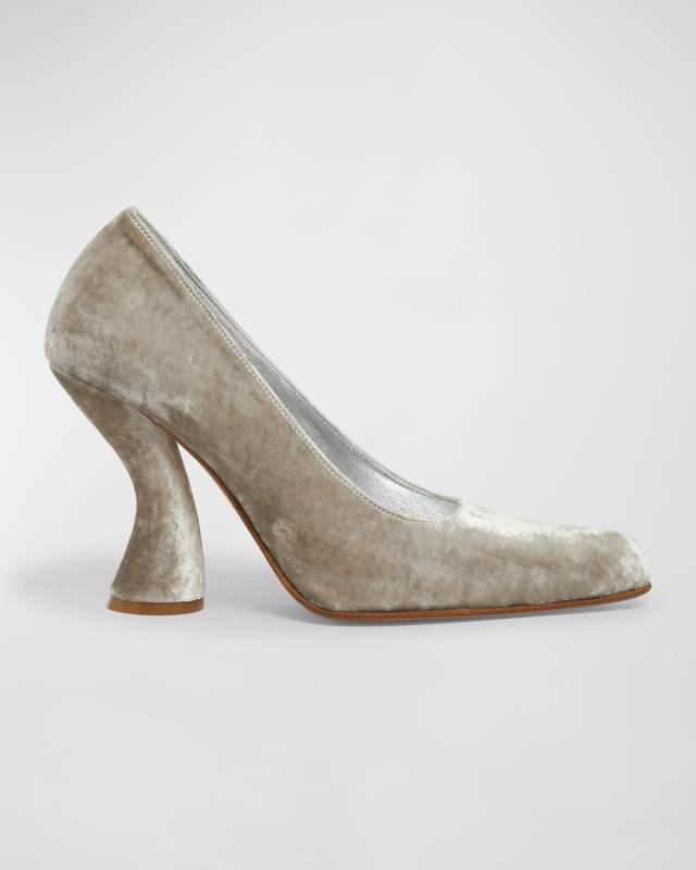 Velvet Commma-Heel Pumps