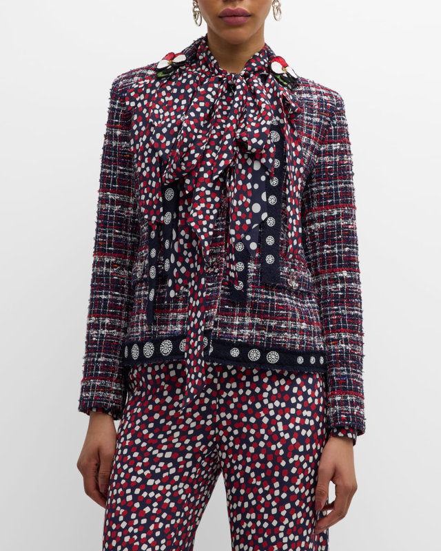 La Premiere Fringe Embellished Short Tweed Jacket