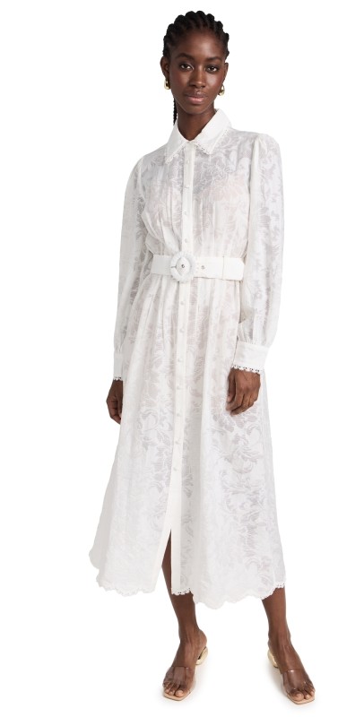 Hemant and Nandita Long Shirt Dress With Buckle Belt And Slip White