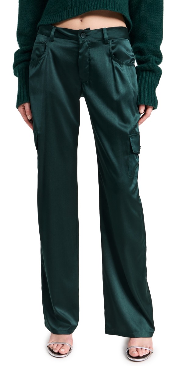 Sablyn Silk Cargo Pants Deep Forest