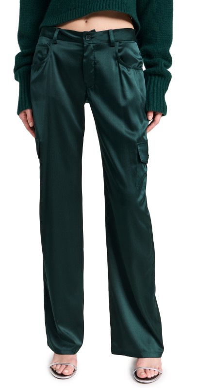 Sablyn Silk Cargo Pants Deep Forest