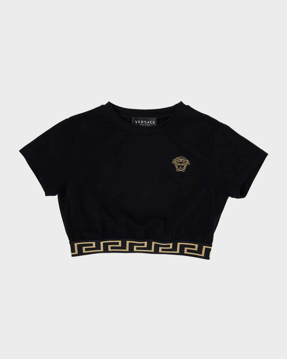 Girl's Medusa Embroidery Cropped T-Shirt, Size 4-6