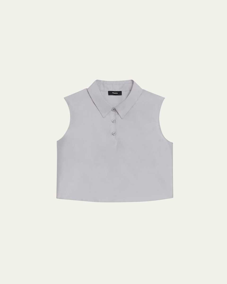 Shantung Silk Sleeveless Crop Polo Top