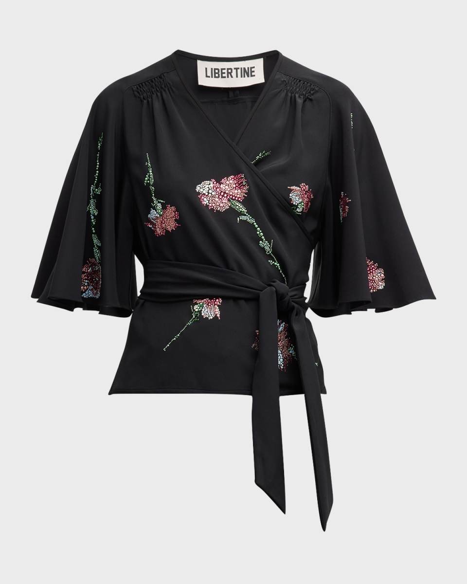 Cecil Beaton Pink Carnation Butterfly Embellished Wrap Blous