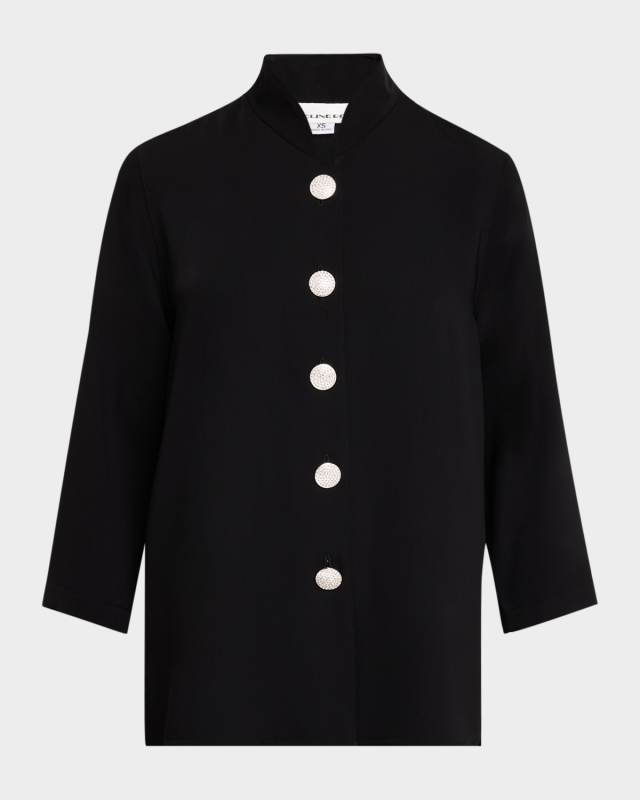 Rhinestone-Button Matte Crepe Jacket