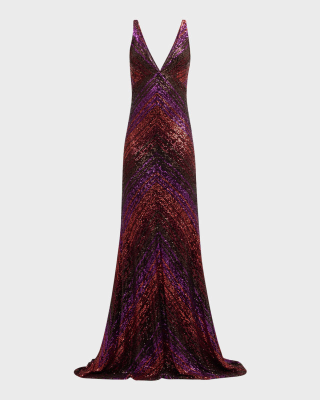 Plunging Sequined Cowl Backless Gown