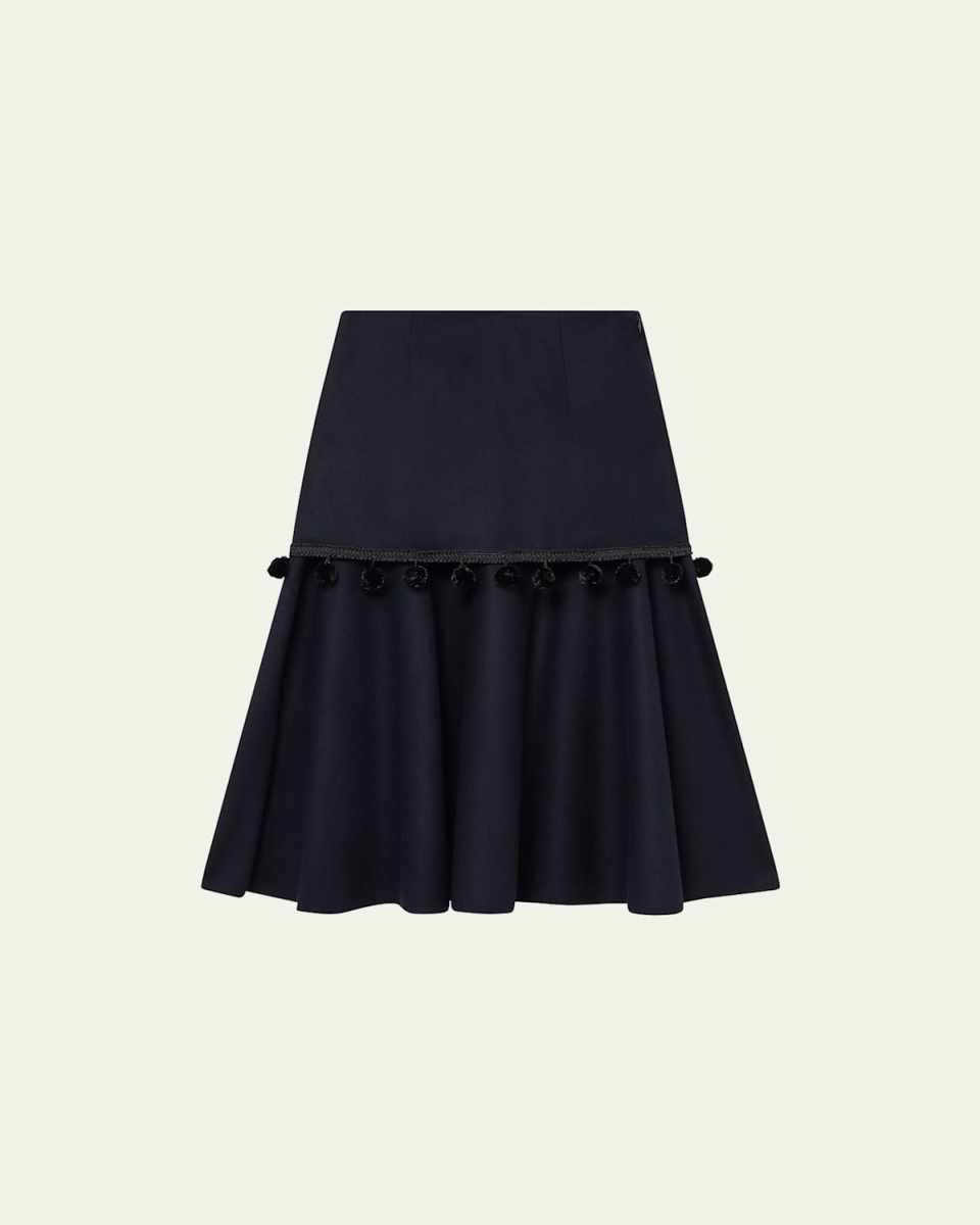 Serenade PomPom-Trim Wool Midi Skirt