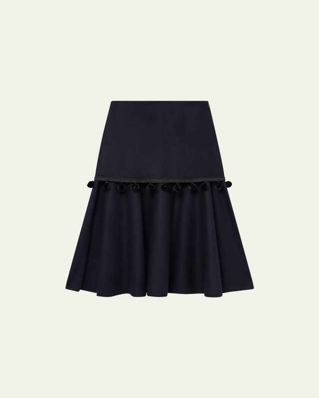 Serenade PomPom-Trim Wool Midi Skirt