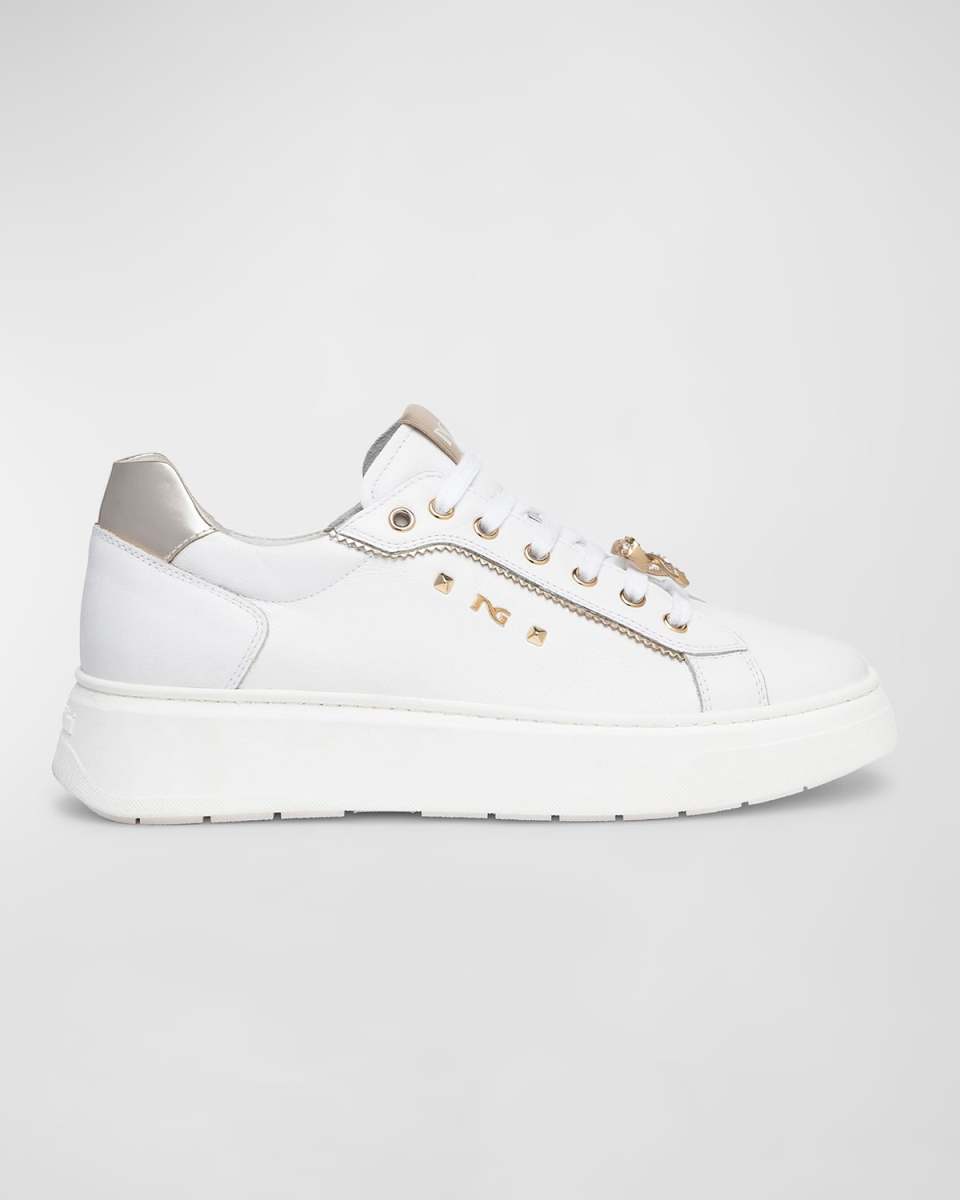Retro Mixed Leather Jeweled Low-Top Sneakers