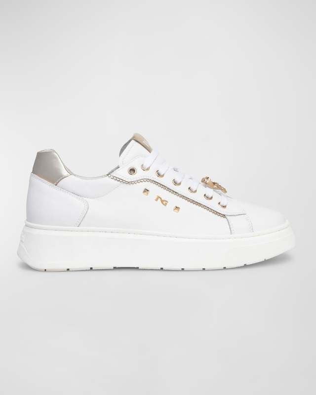 Retro Mixed Leather Jeweled Low-Top Sneakers