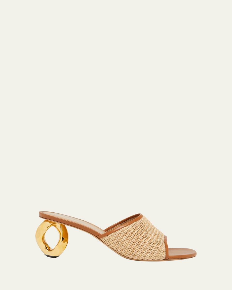 Raffia Chain-Heel Mule Sandals