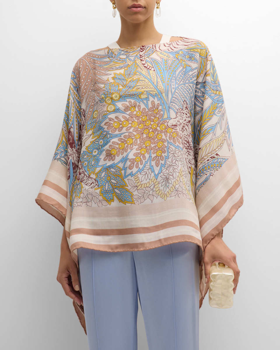 Amazonia Pink Print Cashmere-Blend Poncho