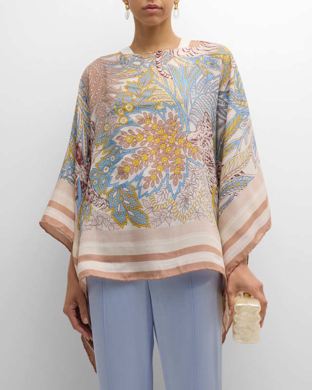Amazonia Pink Print Cashmere-Blend Poncho
