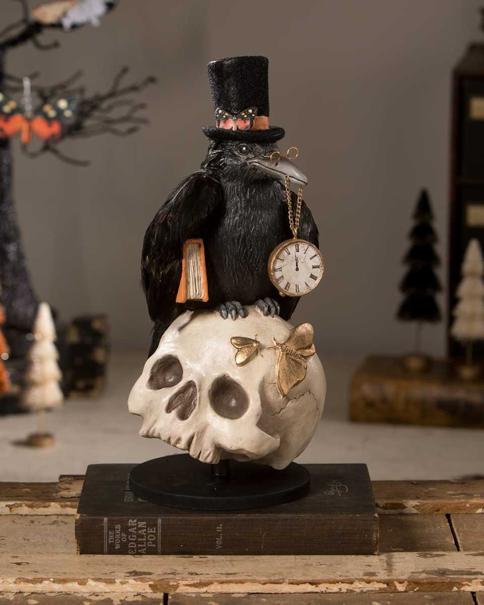 Midnight Crow on Skull Halloween Decoration