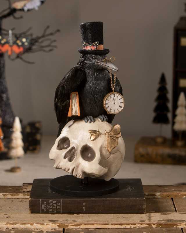 Midnight Crow on Skull Halloween Decoration
