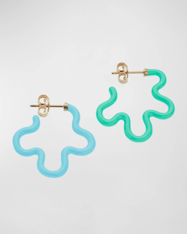 Two-Tone Asymmetrical Flower Earrings with Enamel