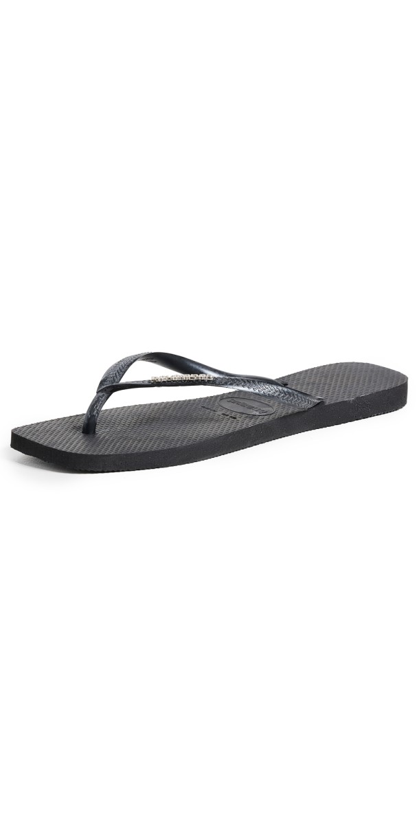 Havaianas Slim Square Pop Up Logo Flip Flops Black/Silver