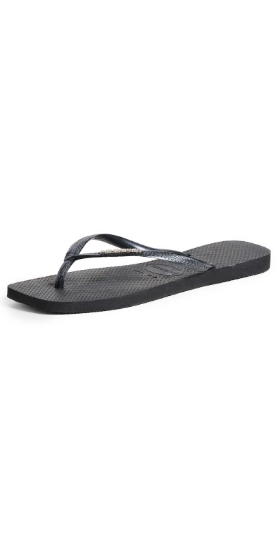 Havaianas Slim Square Pop Up Logo Flip Flops Black/Silver