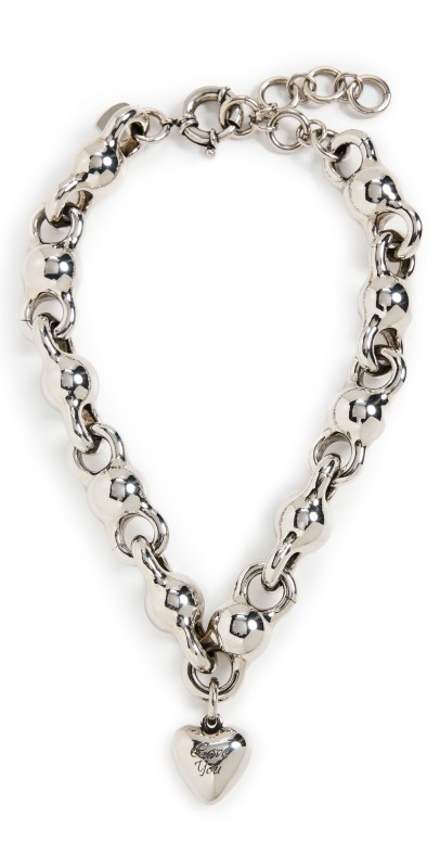 Acne Studios Heart Charm Necklace Antique Silver