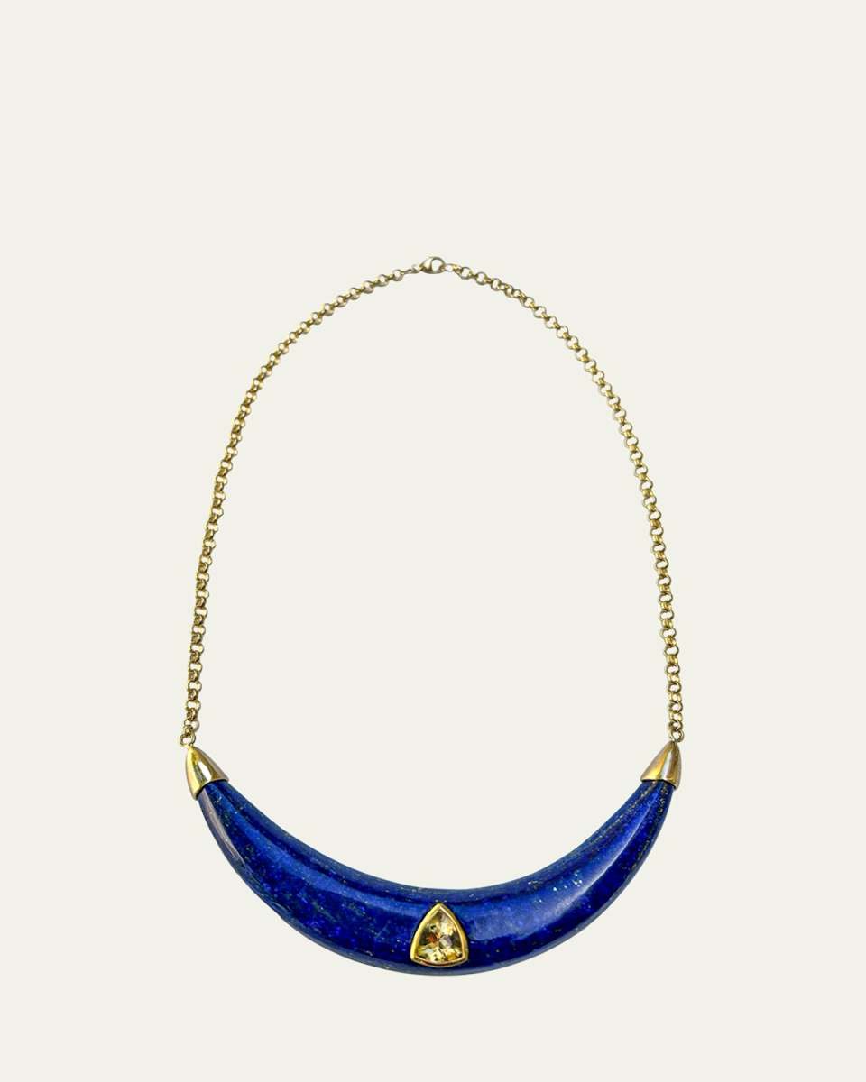 18K Yellow Gold Lapis Lazuli and Citrine Moon Necklace