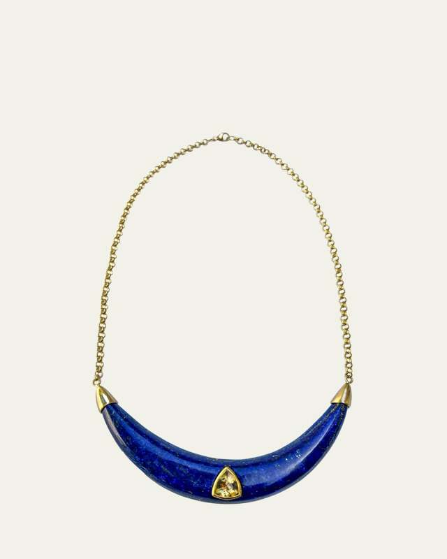 18K Yellow Gold Lapis Lazuli and Citrine Moon Necklace