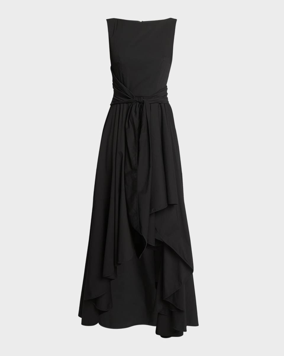 High-Neck Sleeveless Waist-Tie High-Low Dress