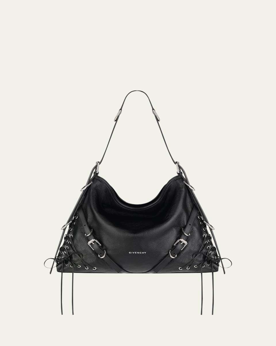 Medium Voyou Shoulder Bag in Leather with Corset Straps