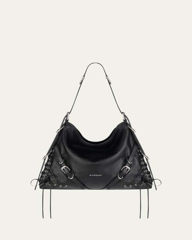 Medium Voyou Shoulder Bag in Leather with Corset Straps