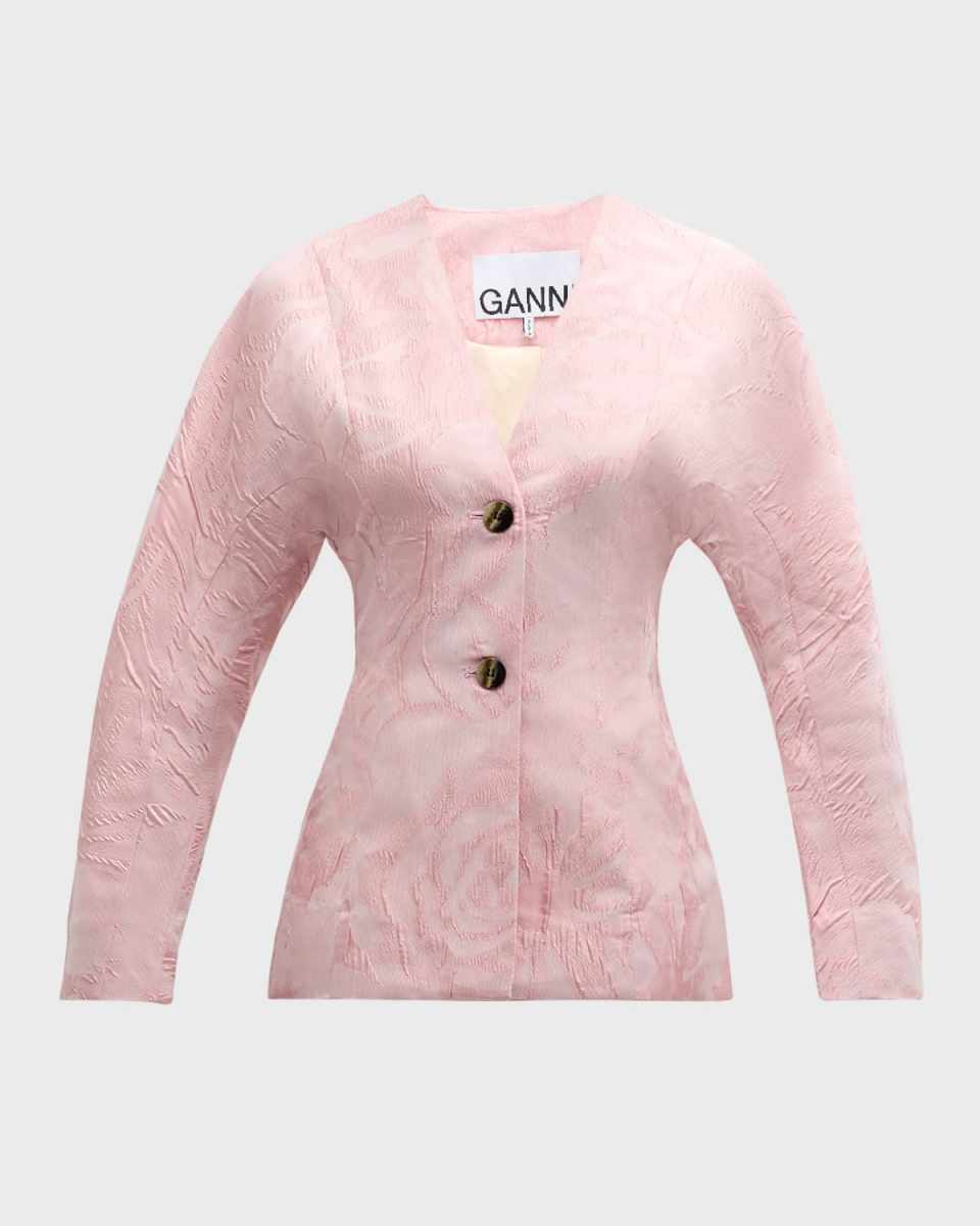 Textured Cloqué Curve-Sleeve Blazer