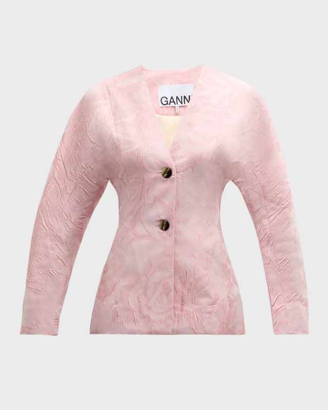 Textured Cloqué Curve-Sleeve Blazer