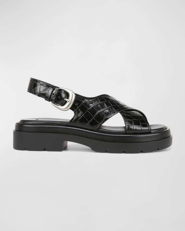 Helena Croco Crisscross Slingback Sandals