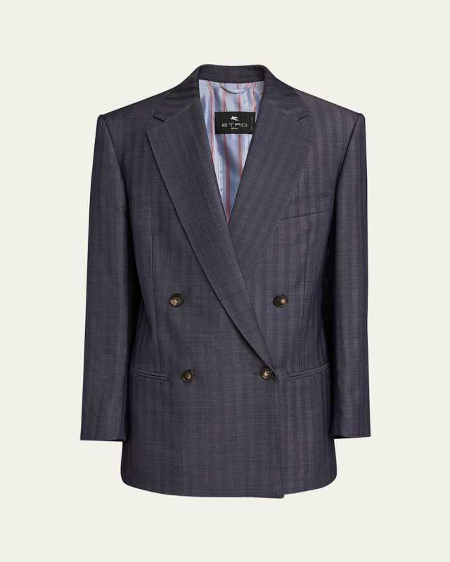 Stripe Double-Breasted Wool Blazer