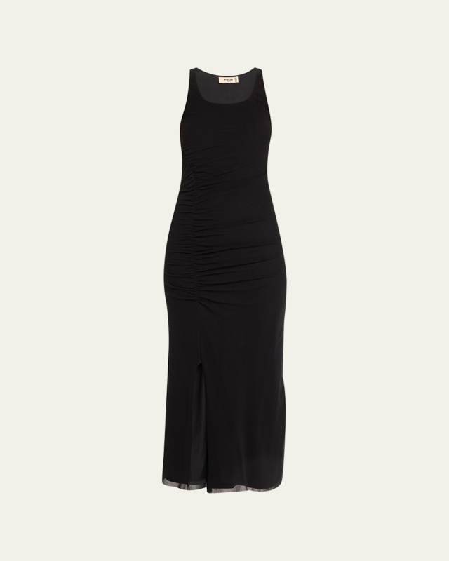 Ruched Scoop-Neck Tulle Midi Dress