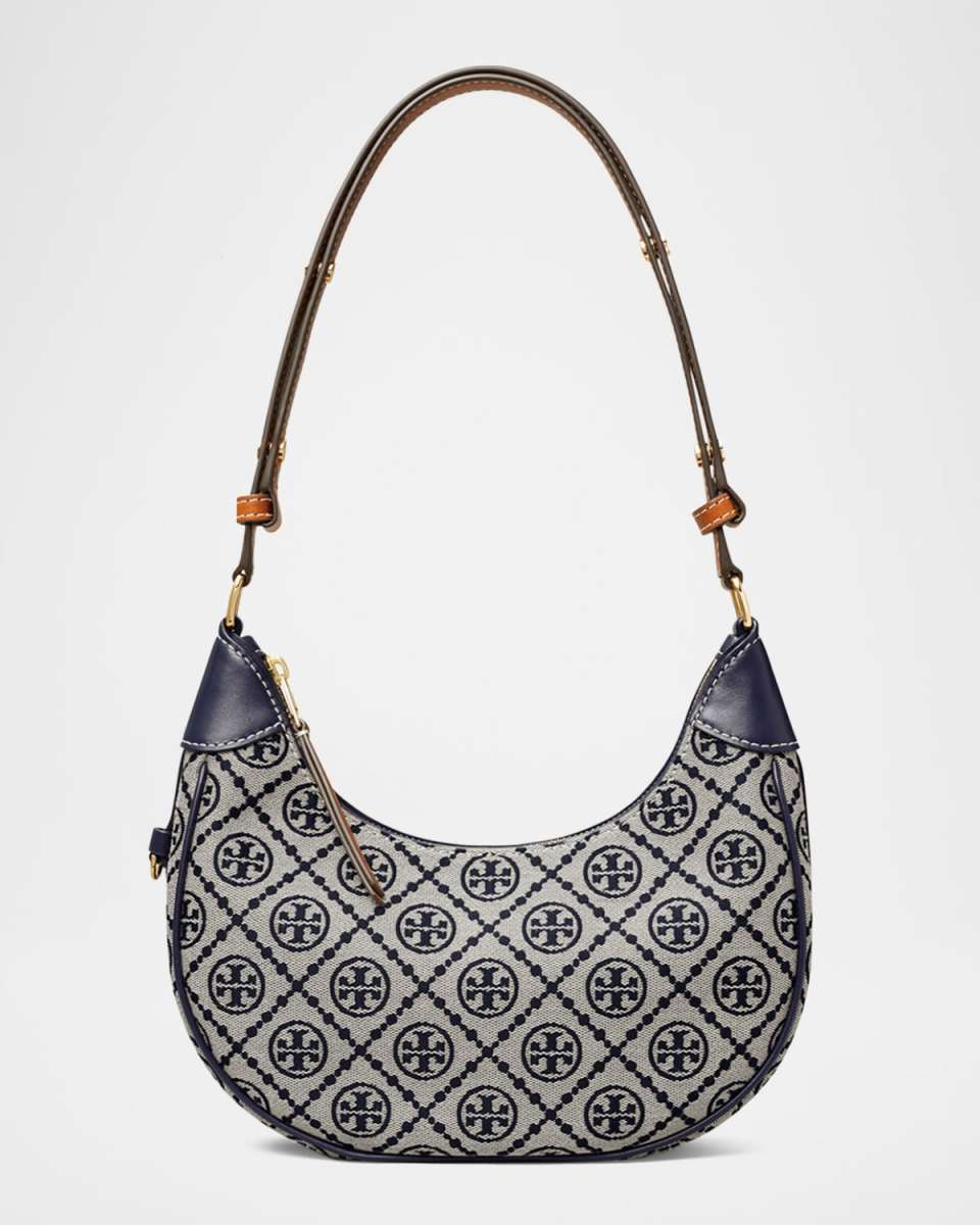 T Monogram Crescent Canvas Shoulder Bag