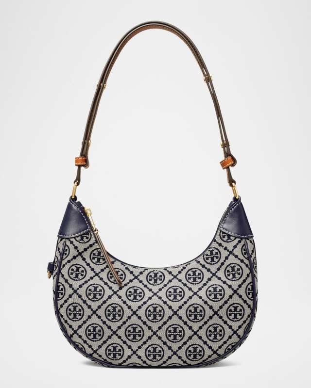 T Monogram Crescent Canvas Shoulder Bag