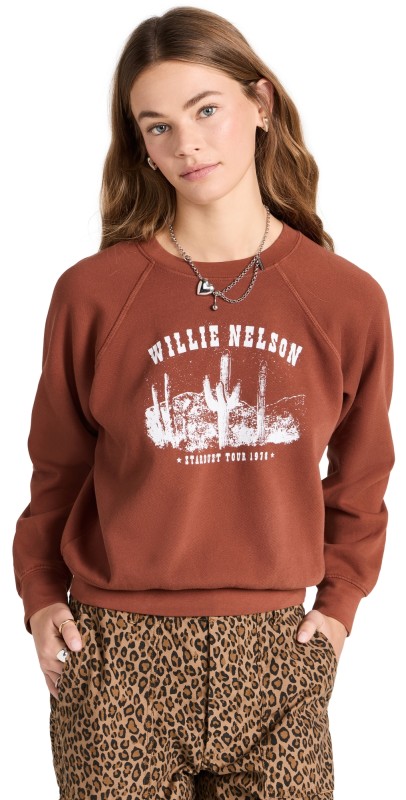 Daydreamer Willie Nelson Stardust Tour Raglan Crew Sweatshirt Sable